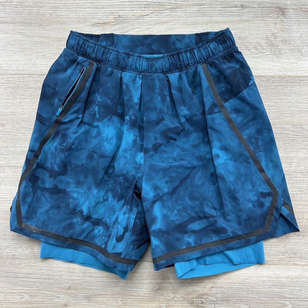 Blue Tie-Dye Athletic Shorts with Inner Liner - Men's Performance